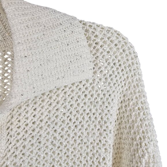 Women Preppy Fairy Cottage Academia Core Knit Pullover Sweater Ivory Joie Medium - Picture 6 of 11